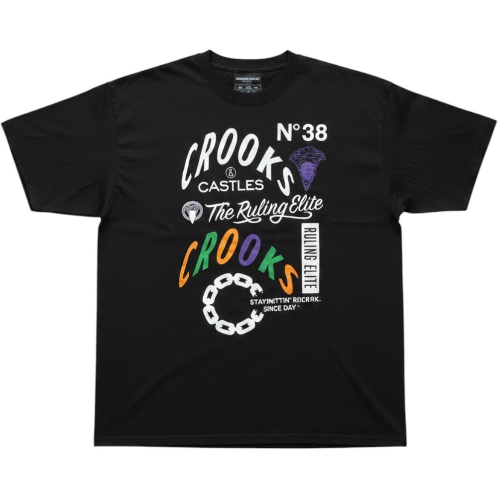 Crooks & Castles Mens XL Black Graphic T-Shirt The Ruling Elite Short Sleeve Tee